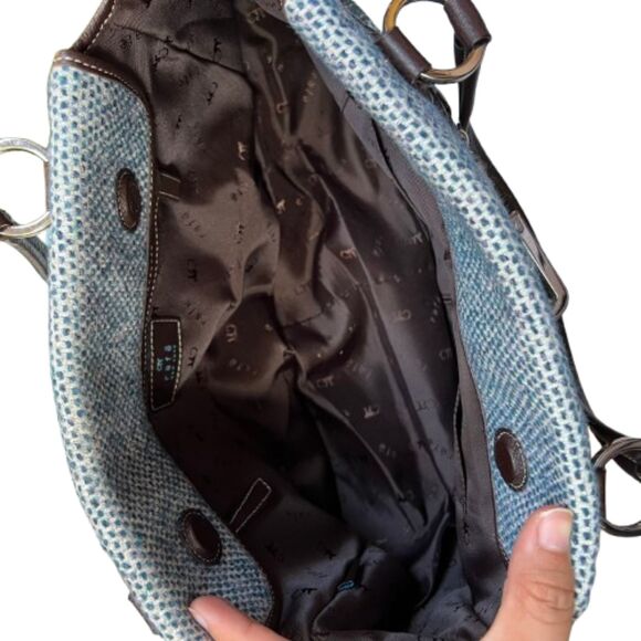 RAFE New York Blue & Brown Leather Tweed Satchel Bag - Picture 7 of 10